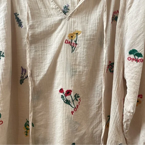 SALE! Madewell Botanical Embroidered Gauzy Cotton Tie-Neck Peasant Top Small - Picture 8 of 11